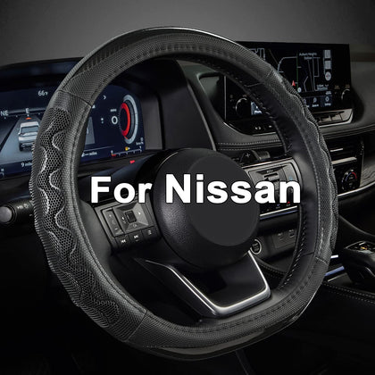 GIANT PANDA front view of black D-shaped steering wheel cover showing fit