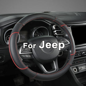 GIANT PANDA front view of black steering wheel cover with red trim enhancing cabin style