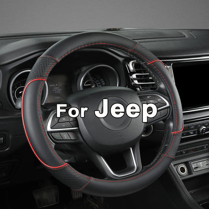 GIANT PANDA front view of black steering wheel cover with red trim enhancing cabin style
