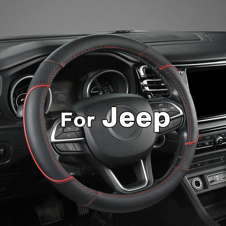 GIANT PANDA front view of black steering wheel cover with red trim enhancing cabin style