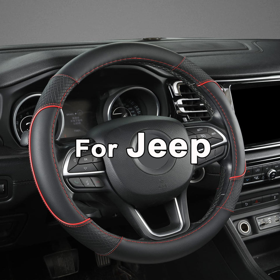 GIANT PANDA front view of black steering wheel cover with red trim enhancing cabin style