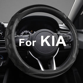 GIANT PANDA front view of steering cover shows fit and black finish for Kia