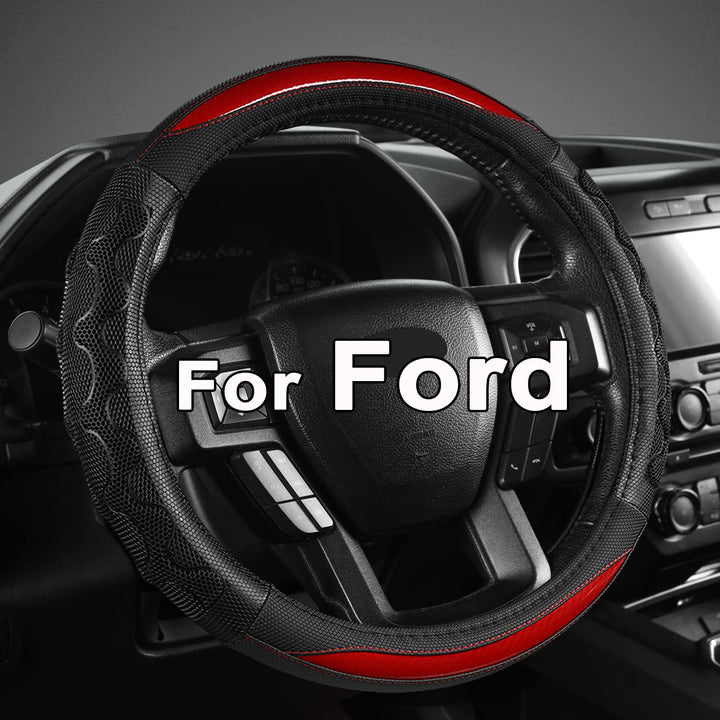 GIANT PANDA front view of red steering wheel cover showing fit and styling benefits