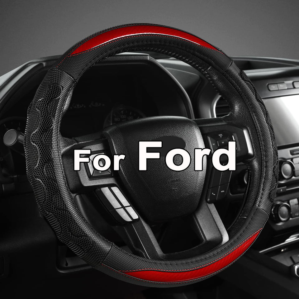 GIANT PANDA front view of red steering wheel cover showing fit and styling benefits