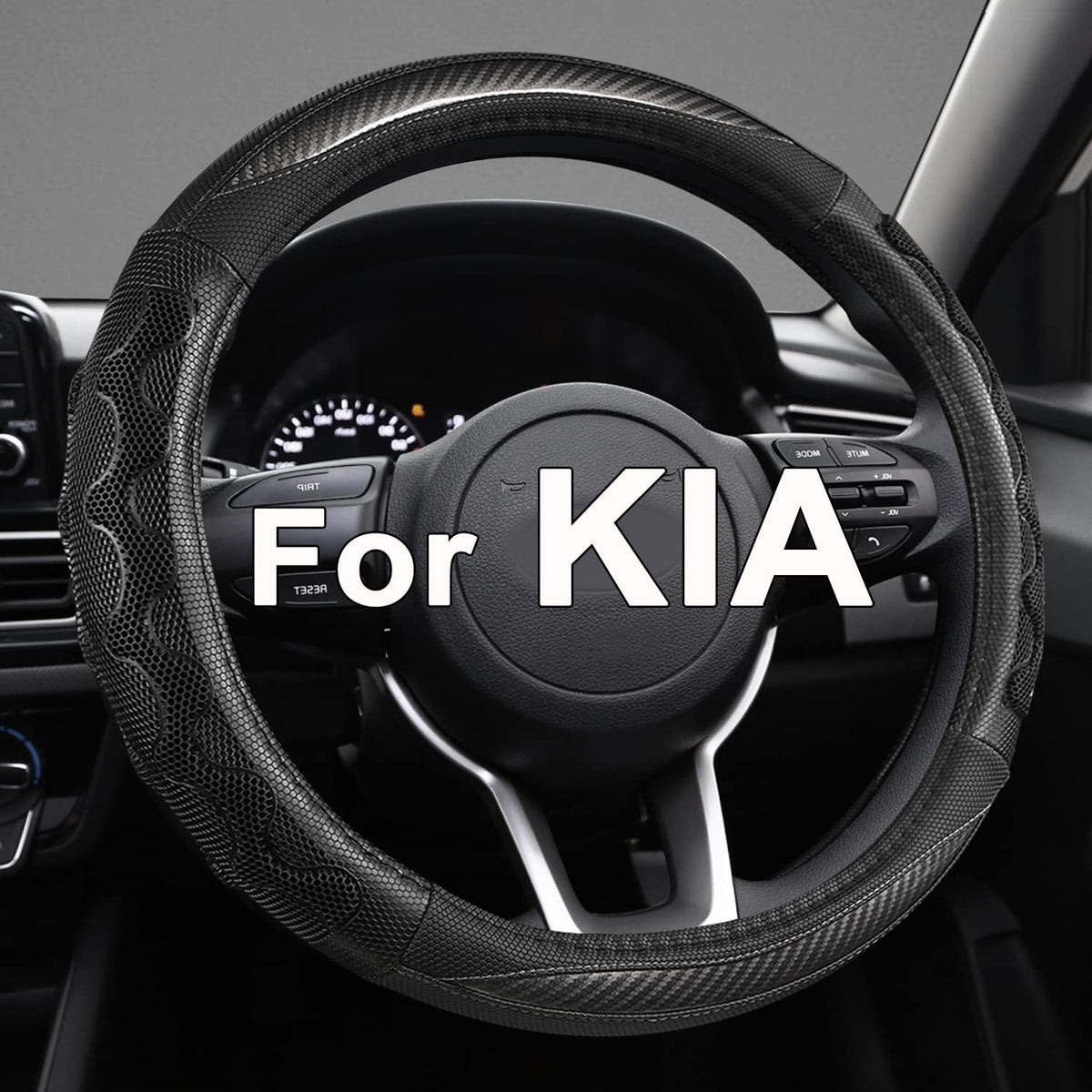 GIANT PANDA steering wheel cover front view showing gray design and fit benefits