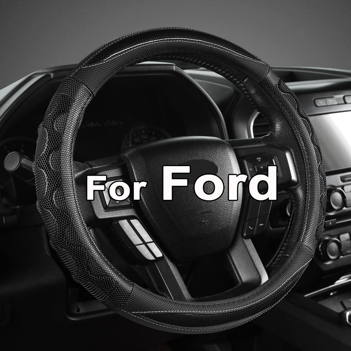 GIANT PANDA front view of steering wheel cover showing fit and style benefit