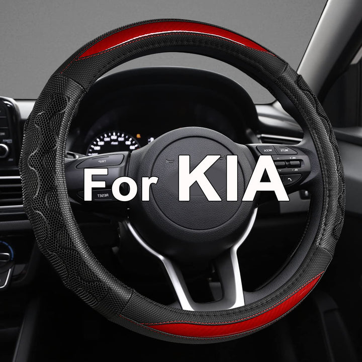 GIANT PANDA front view of red steering wheel cover showing full design and fit benefit