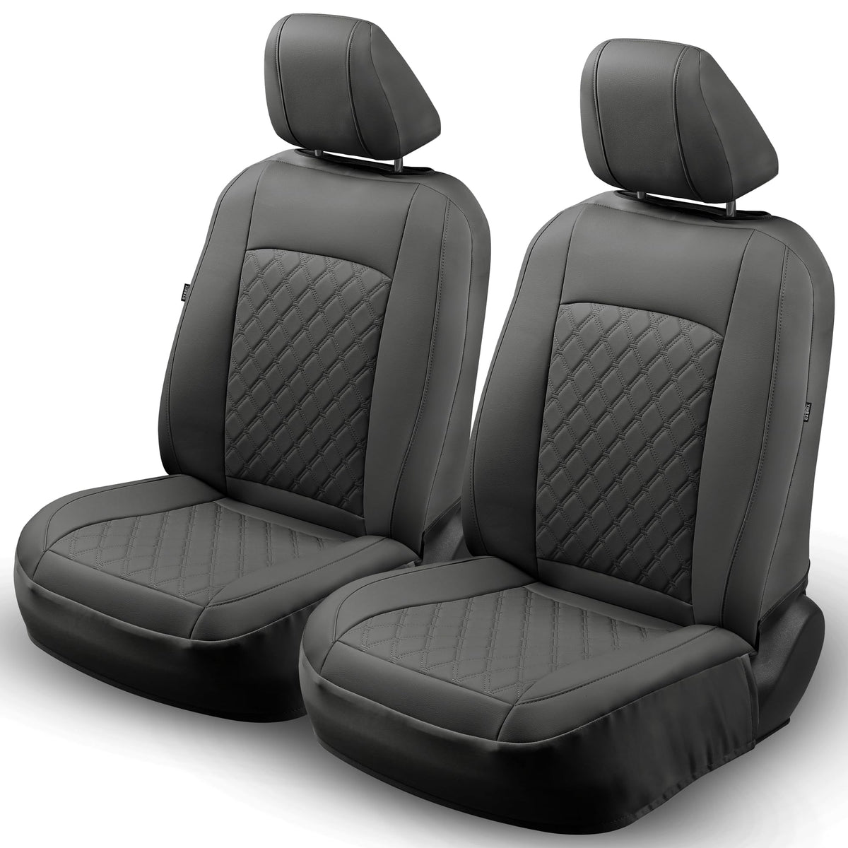 GIANT PANDA packaging for front seat covers showing included pieces and benefit of custom fit