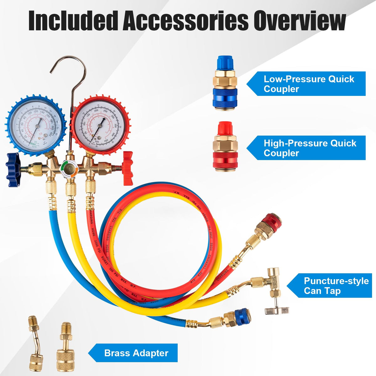 Gickbusus hoses in use on car A/C system for accurate charging and diagnosis