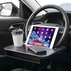 gihunk front view steering wheel tray showing full tabletop and cup holder, adds stable surface
