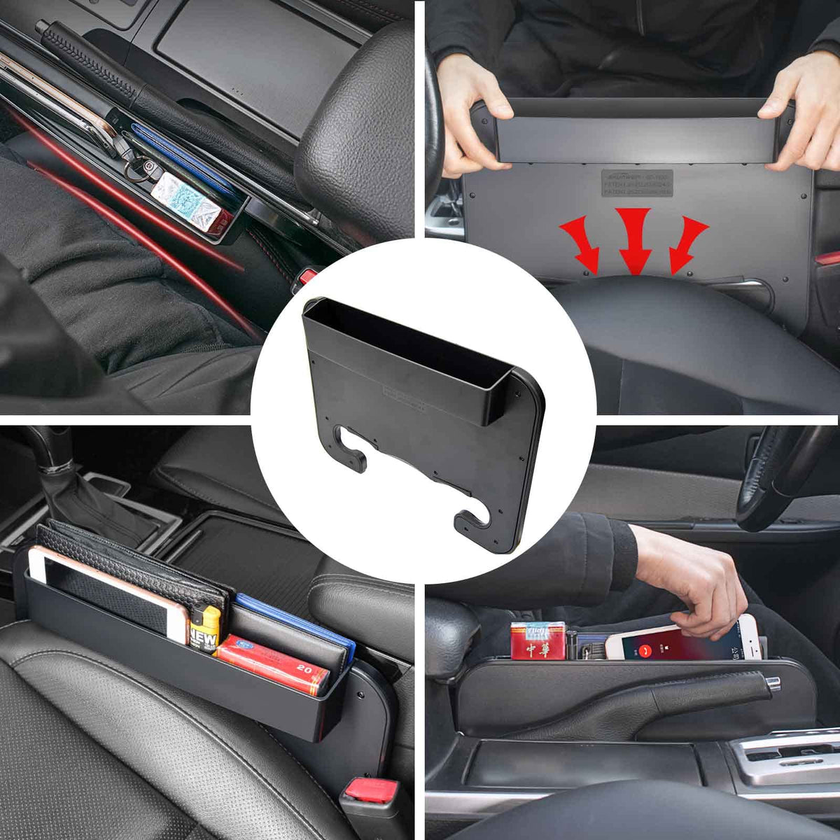 gihunk tray in use with a meal in car, enables comfortable eating while parked