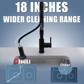 GIMILI hose extended to reach sink corners demonstrating flexible pull-down reach and convenience