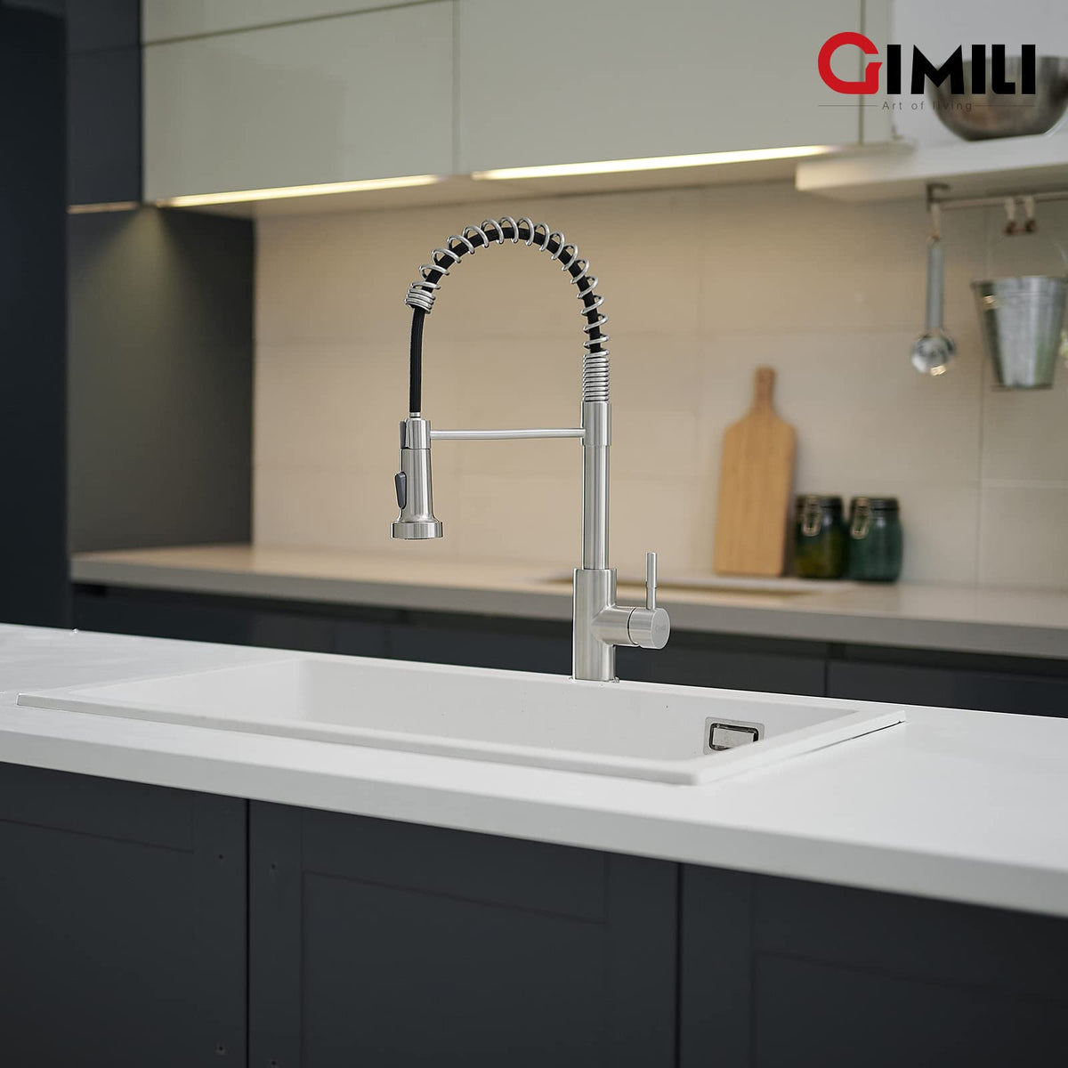 GIMILI faucet installed in kitchen demonstrating ease of use and modern aesthetic