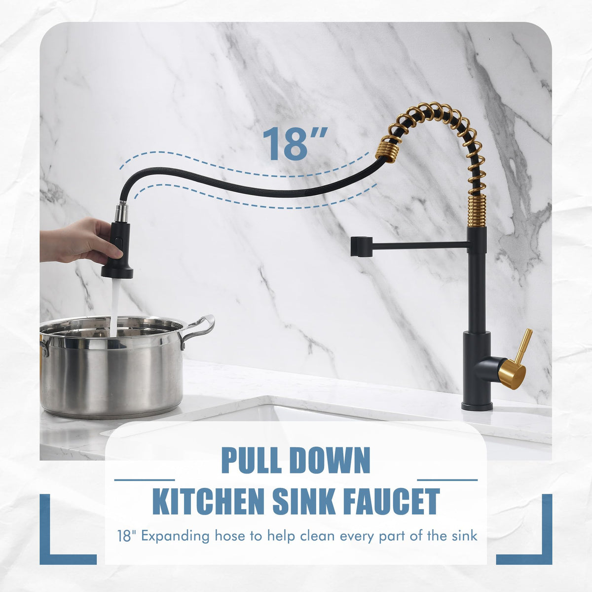 GIMILI extended pull-down sprayer demonstrating reach and cleaning ease