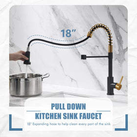 GIMILI extended pull-down sprayer demonstrating reach and cleaning ease