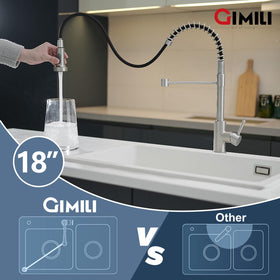 GIMILI side profile beside pot showing 8.3" spout reach and clearance advantage