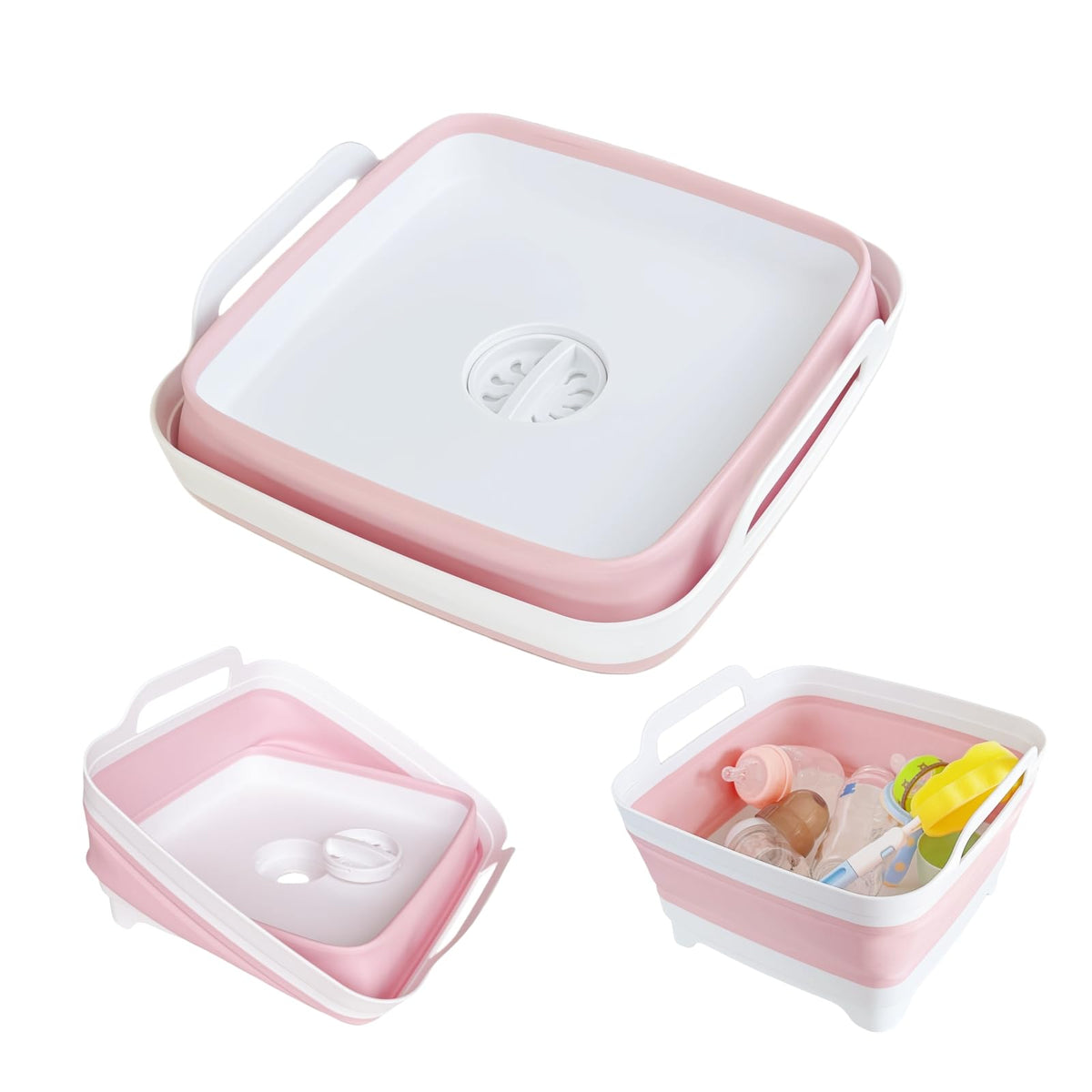 GIMWA front view expanded pink basin showing roomy capacity and handles benefit portability