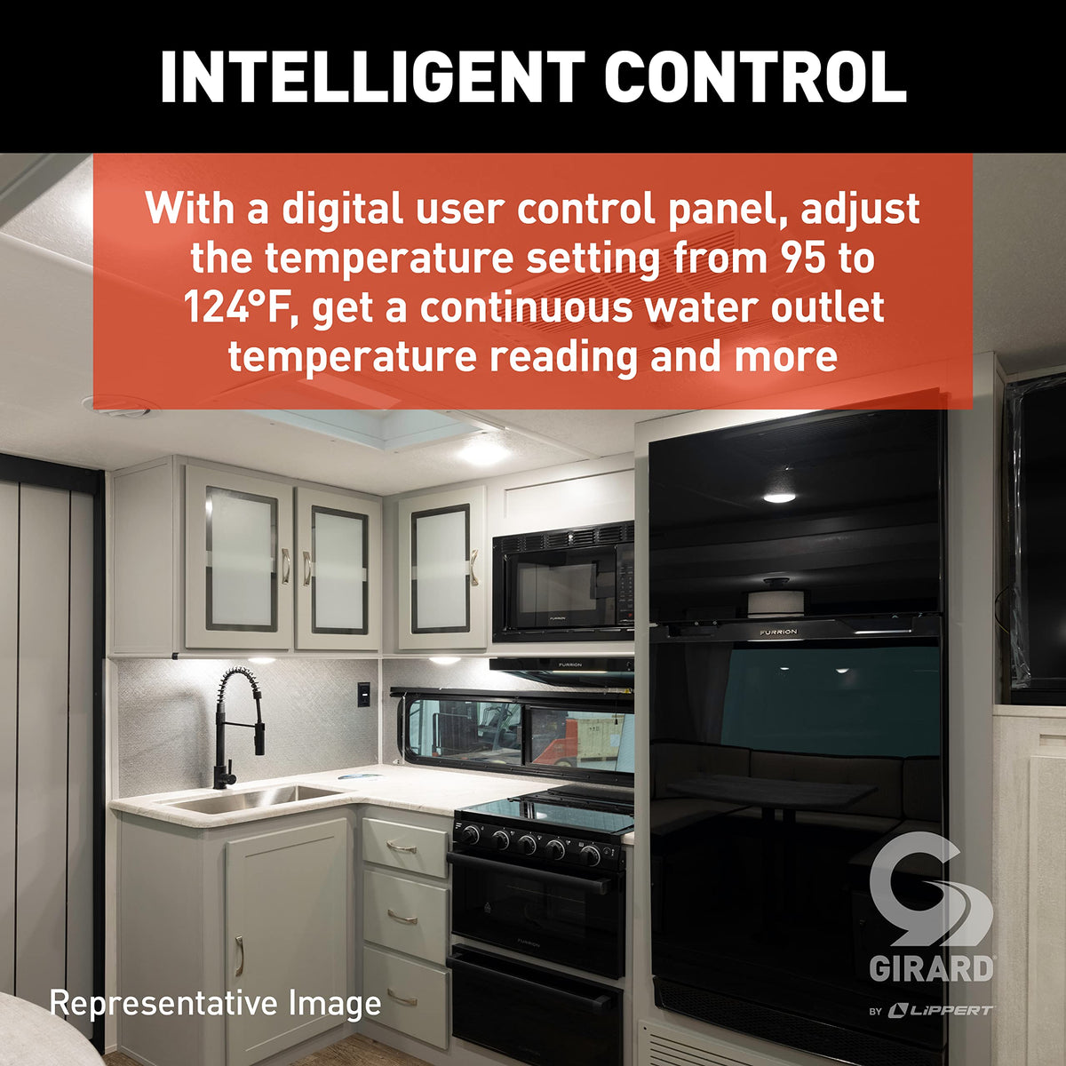 GIRARD unit installed while shower runs demonstrating continuous hot water availability