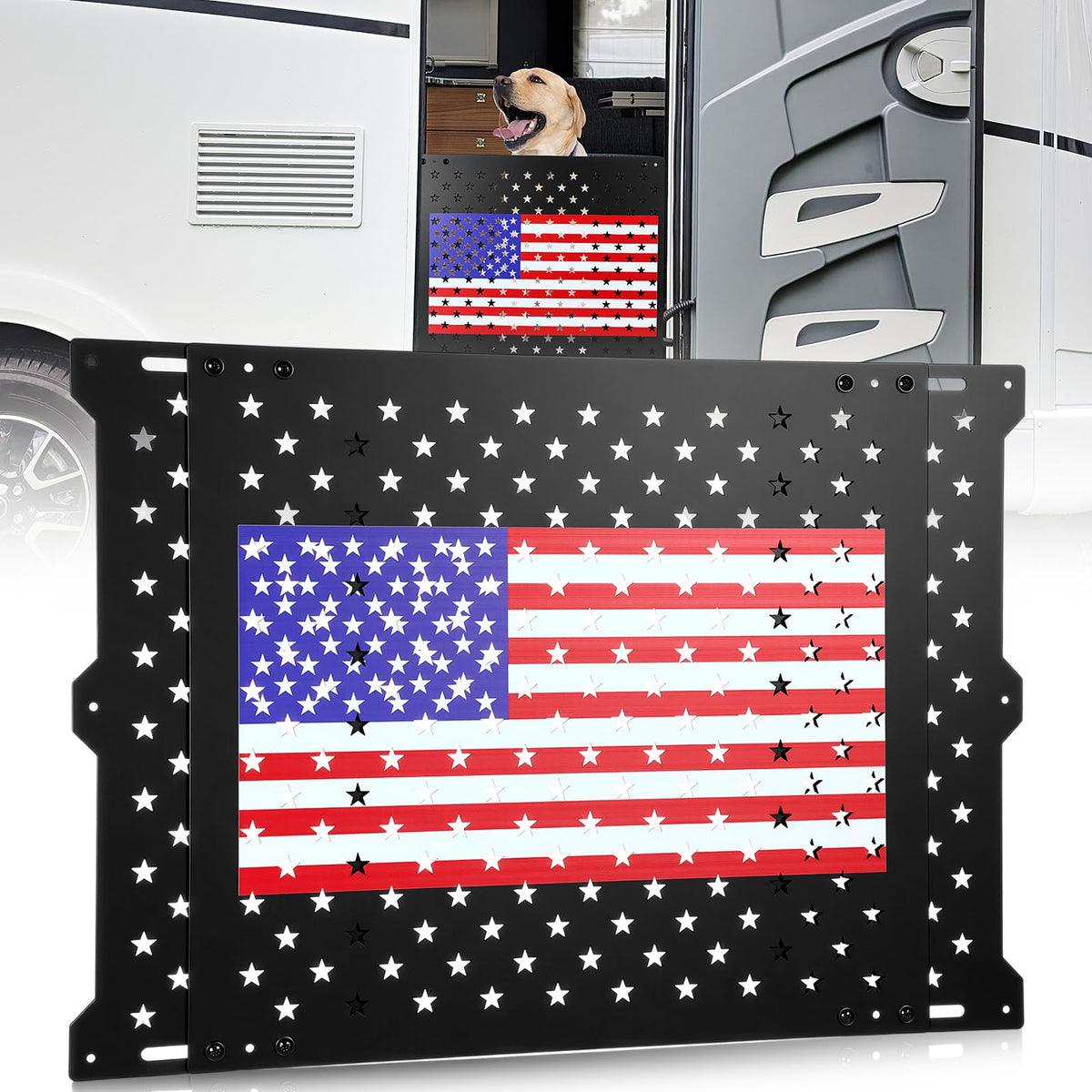 Gisafai front view aluminum grille protects RV screen door and prevents pet damage