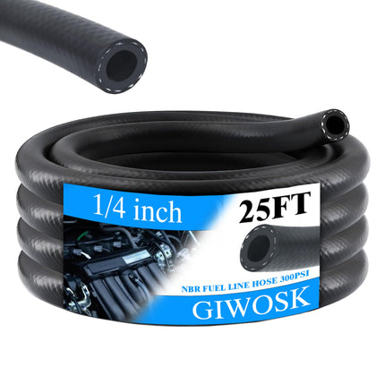GIWOSK front view of 25ft fuel hose showing packaging and length benefit