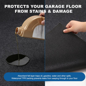Gkpvt mat placed under SUV protecting garage floor from leaks