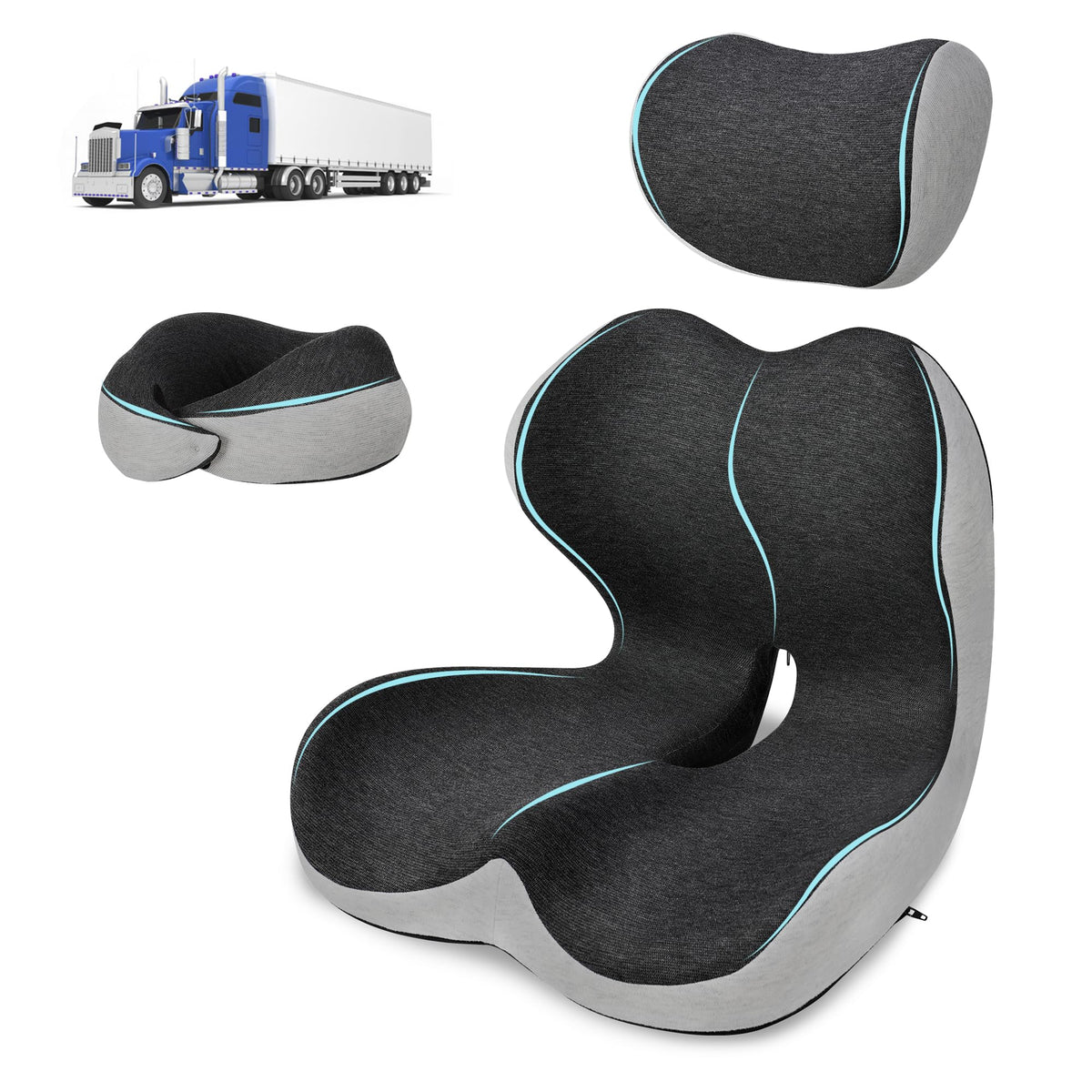 GKTKG front view of dark gray seat cushion showing ergonomic profile and comfort