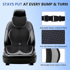 GKTKG adjustable memory foam neck pillow showing contour fit for driving comfort