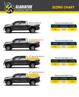 Gladiator Cargo Nets installed on pickup bed compressing cargo and minimizing road movement