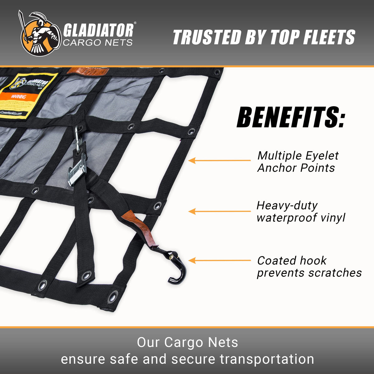 Gladiator Cargo Nets securing camping gear on trailer showing organized, protected load