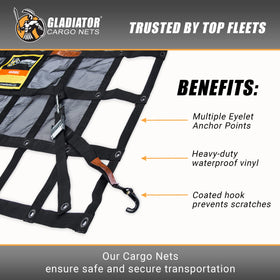 Gladiator Cargo Nets securing camping gear on trailer showing organized, protected load