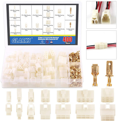 Glarks front packaging showing the 400pcs connector kit and easy storage benefit