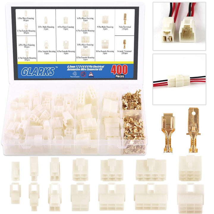 Glarks front packaging showing the 400pcs connector kit and easy storage benefit