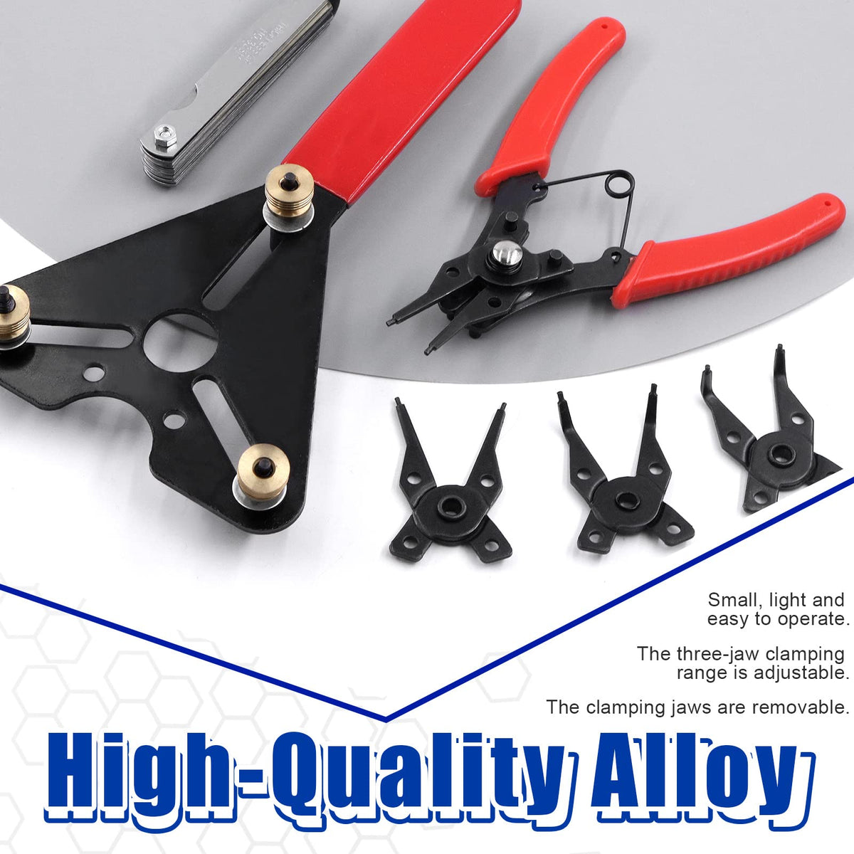 Glarks pliers angled jaw detail demonstrating quick-change heads benefit