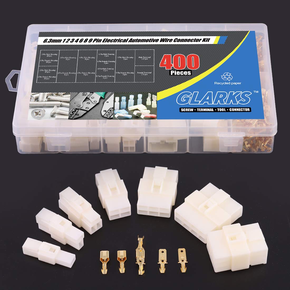 Glarks connectors next to ruler showing 6.3mm pin scale for correct sizing benefit