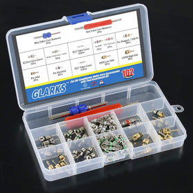 Glarks valve cores sorted by type illustrating assortment variety for multiple vehicle fits