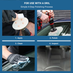 Glass Polish in use with drill demonstrating smooth polishing action