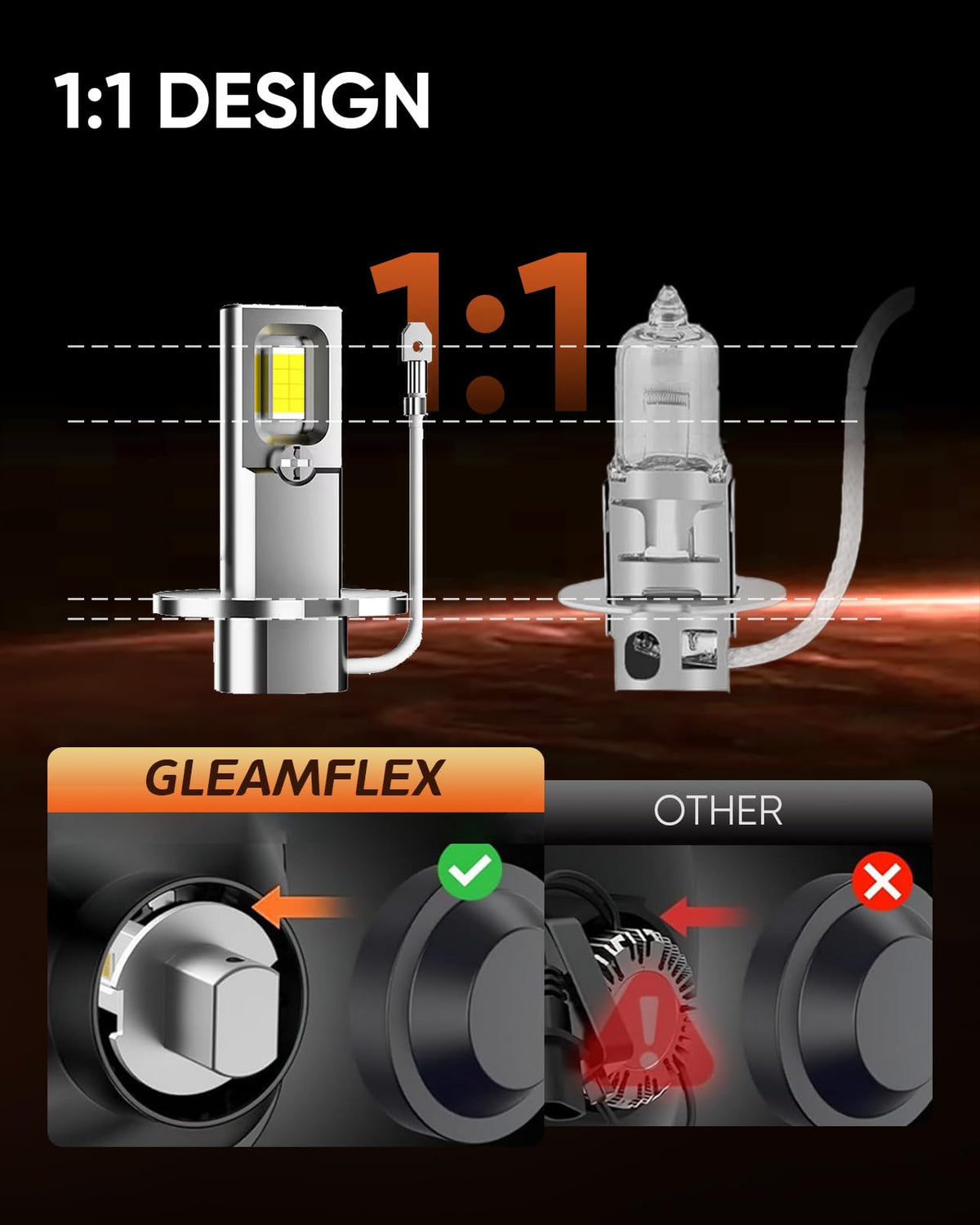 GleamFlex bulb installed in fog housing showing tool-free fit