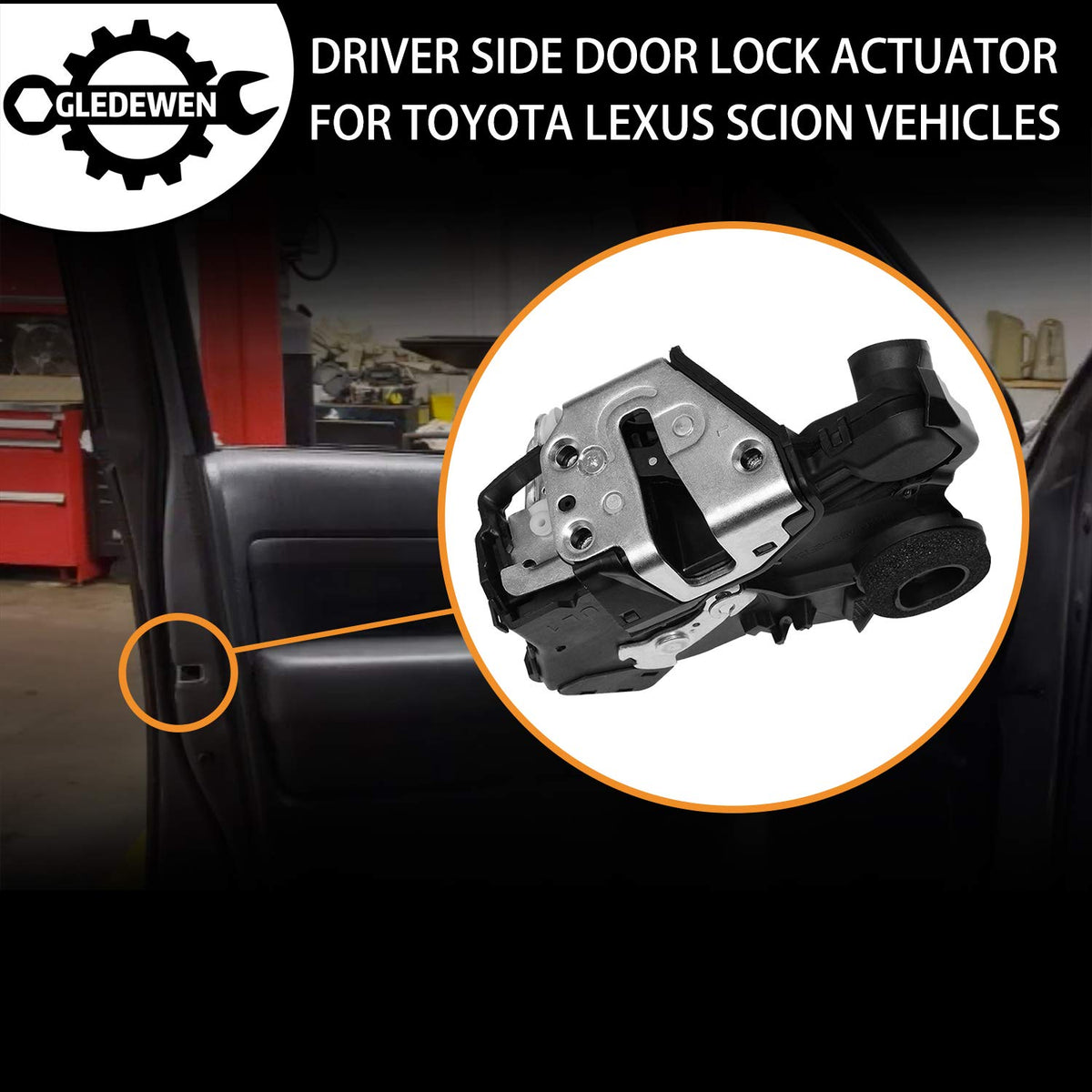 Gledewen actuator shown installed inside car door illustrating correct placement and benefit