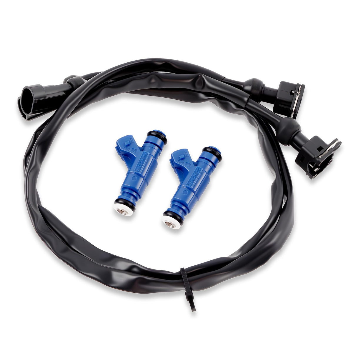 Gledewen front view of fuel injector set showing packaging and two injectors for correct fit