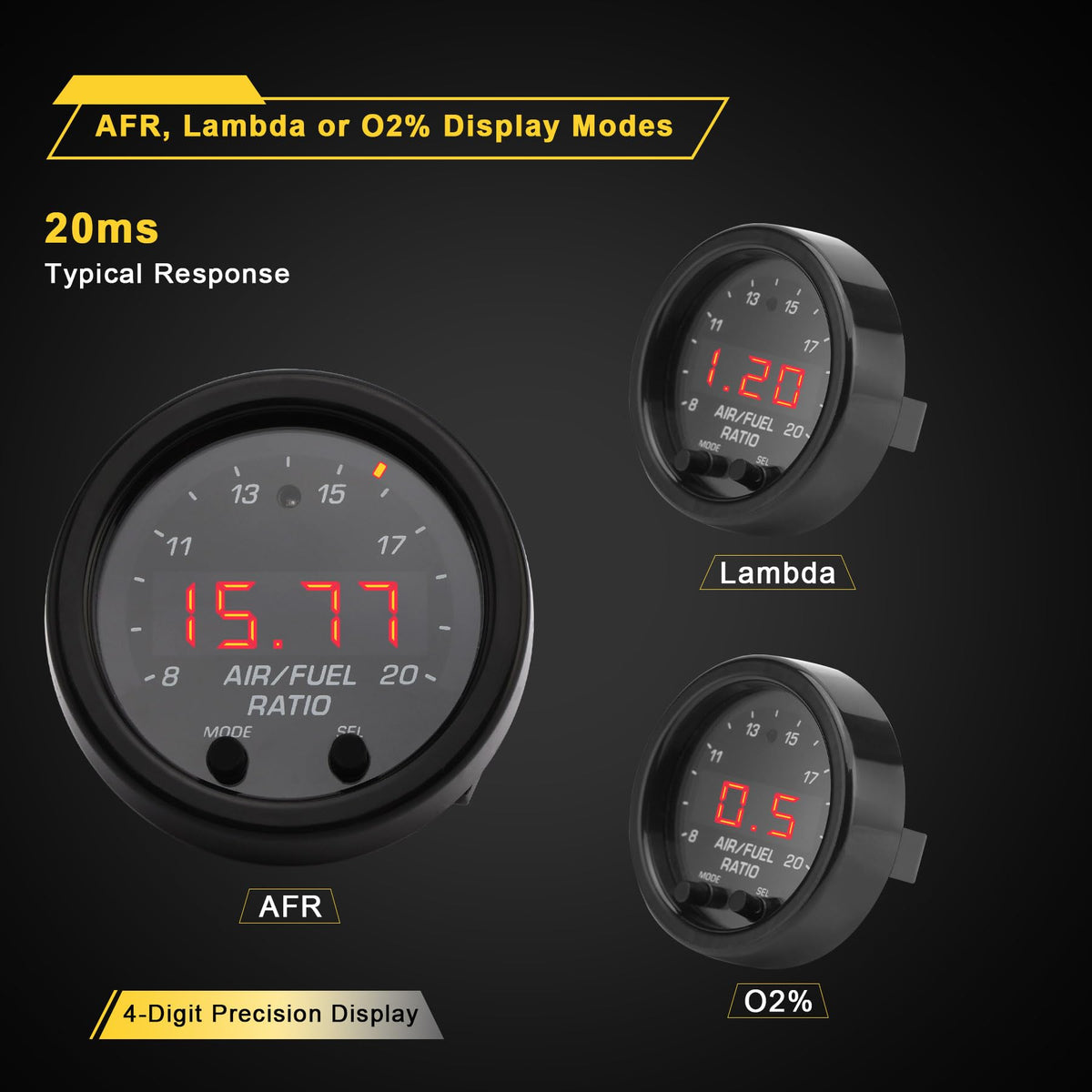 Gledewen gauge mounted in dash offering quick visual AFR information