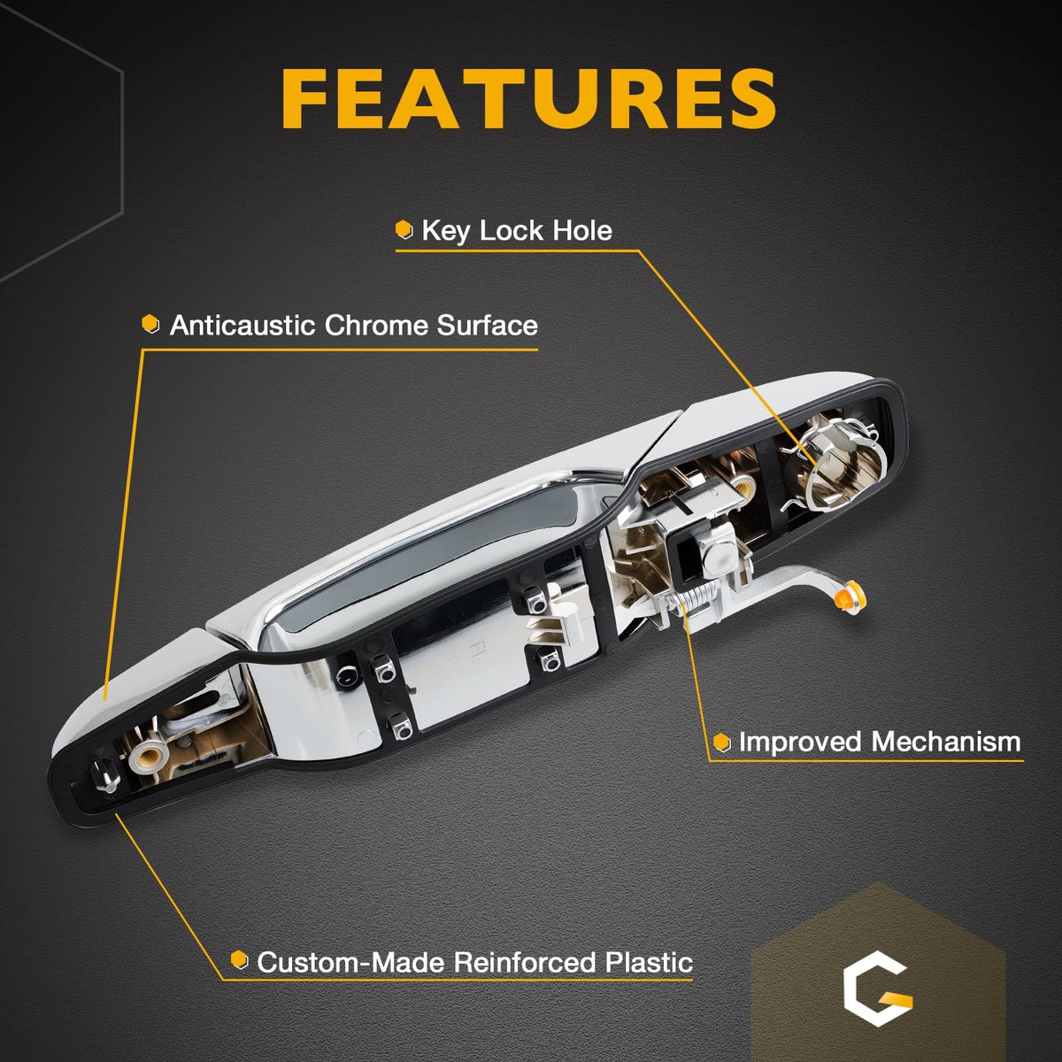 Gledewen handle installed on Silverado driver door illustrating direct replacement fit