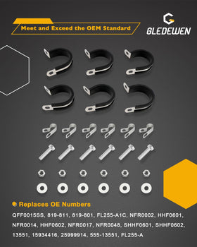Gledewen hose retainers and mounting clips laid out for easy installation benefit