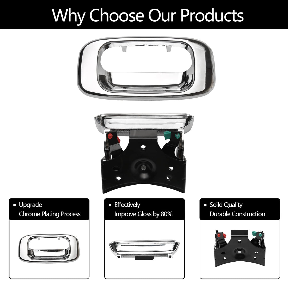 Gledewen handle installed on Silverado tailgate demonstrating proper alignment benefit