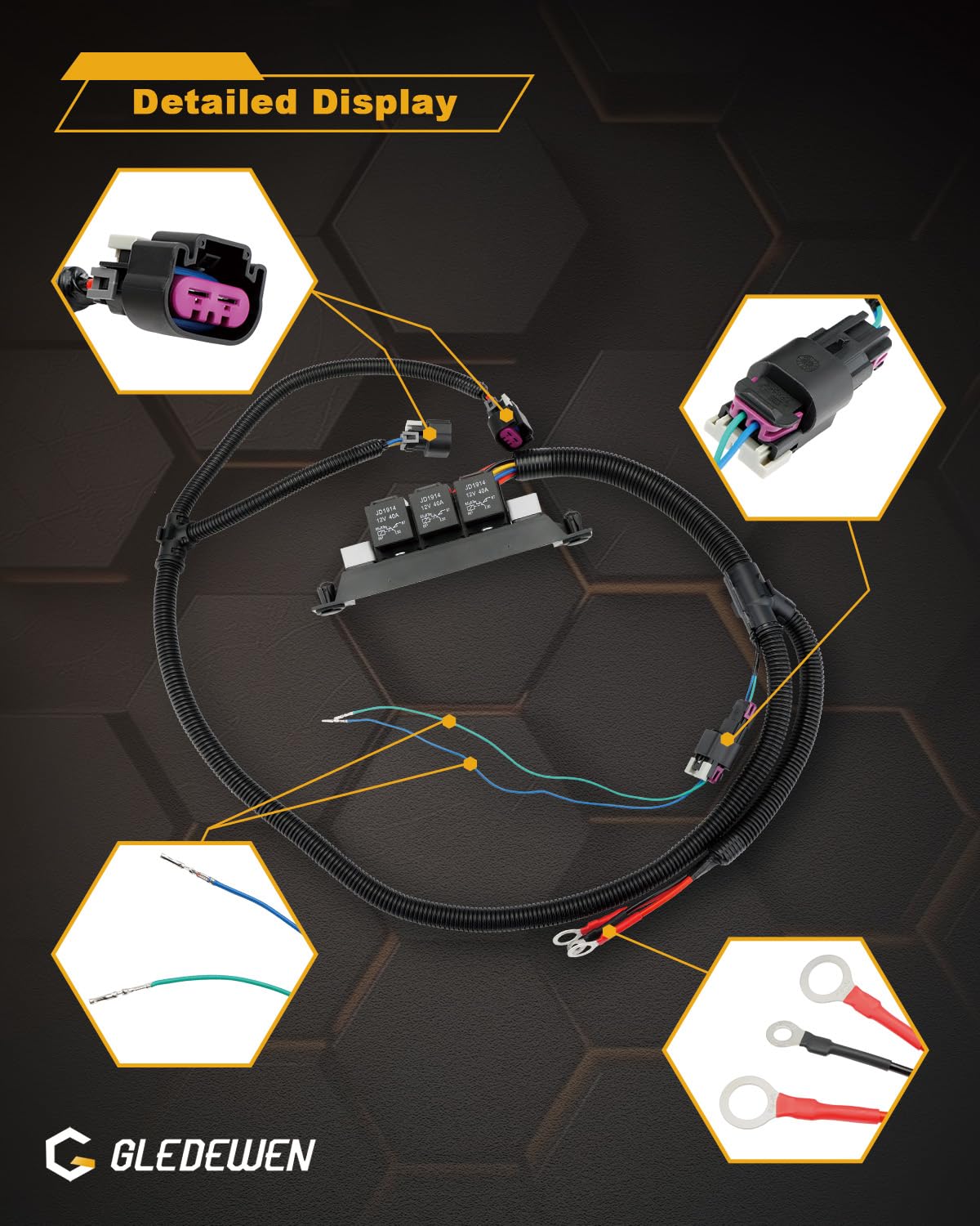 Gledewen part number label 67400923 on harness for quick verification and accurate fit confirmation