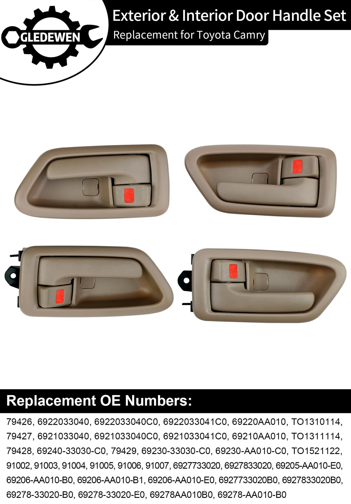 Gledewen rear left exterior handle showing smooth black surface and OEM-style mounting