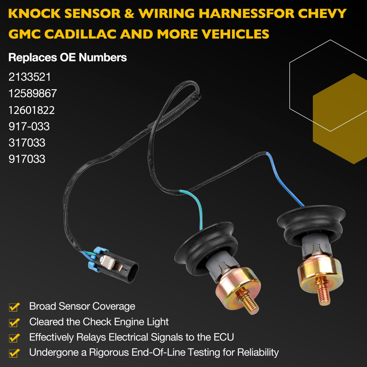 Gledewen knock sensor close-up highlighting mounting face and durable housing benefit