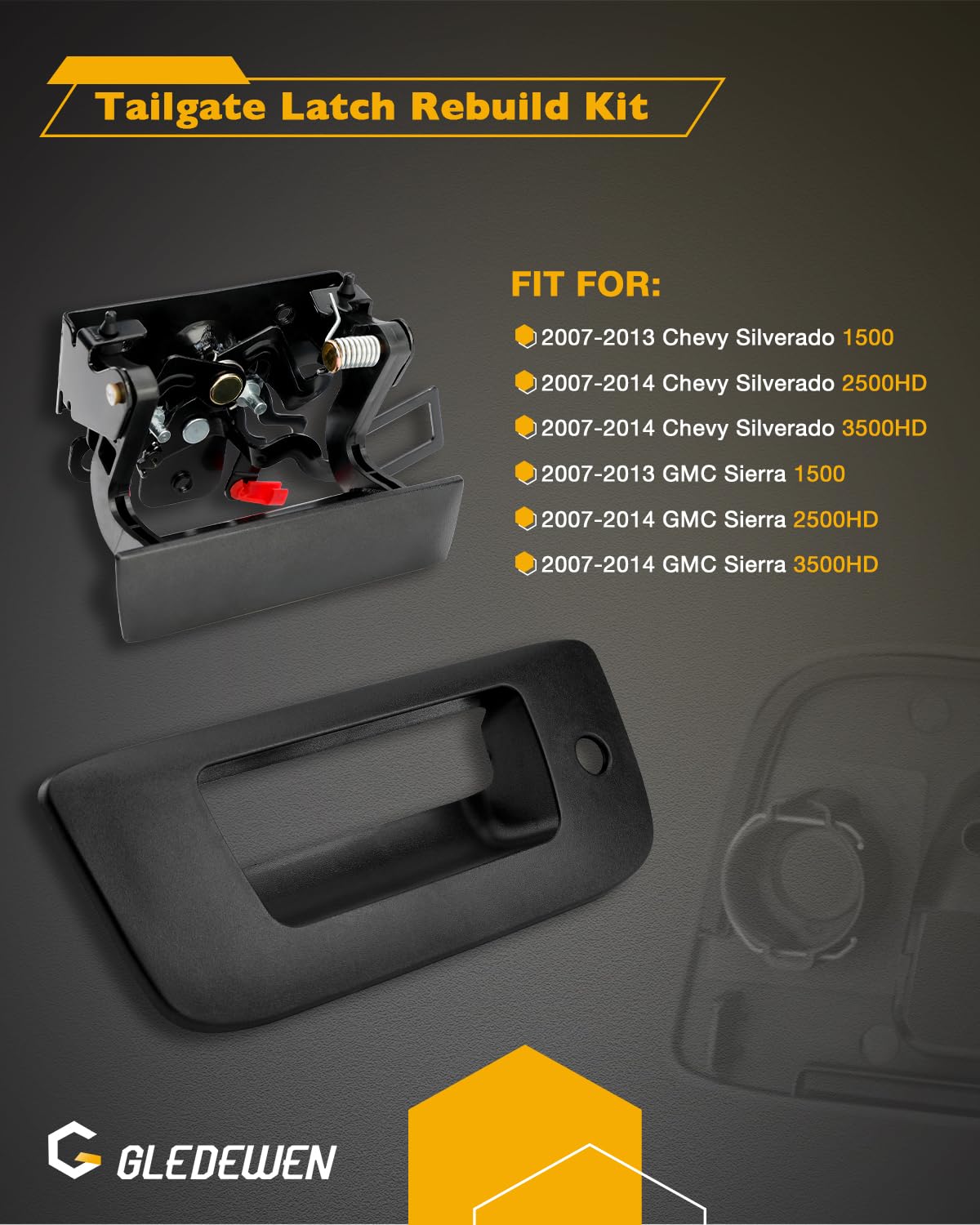 Gledewen left and right tailgate latches close-up demonstrating durable fit