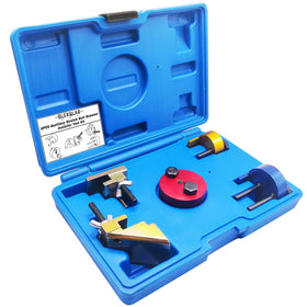 GLEXQLAO front view of 5-piece stretch belt toolset showing all components and benefits