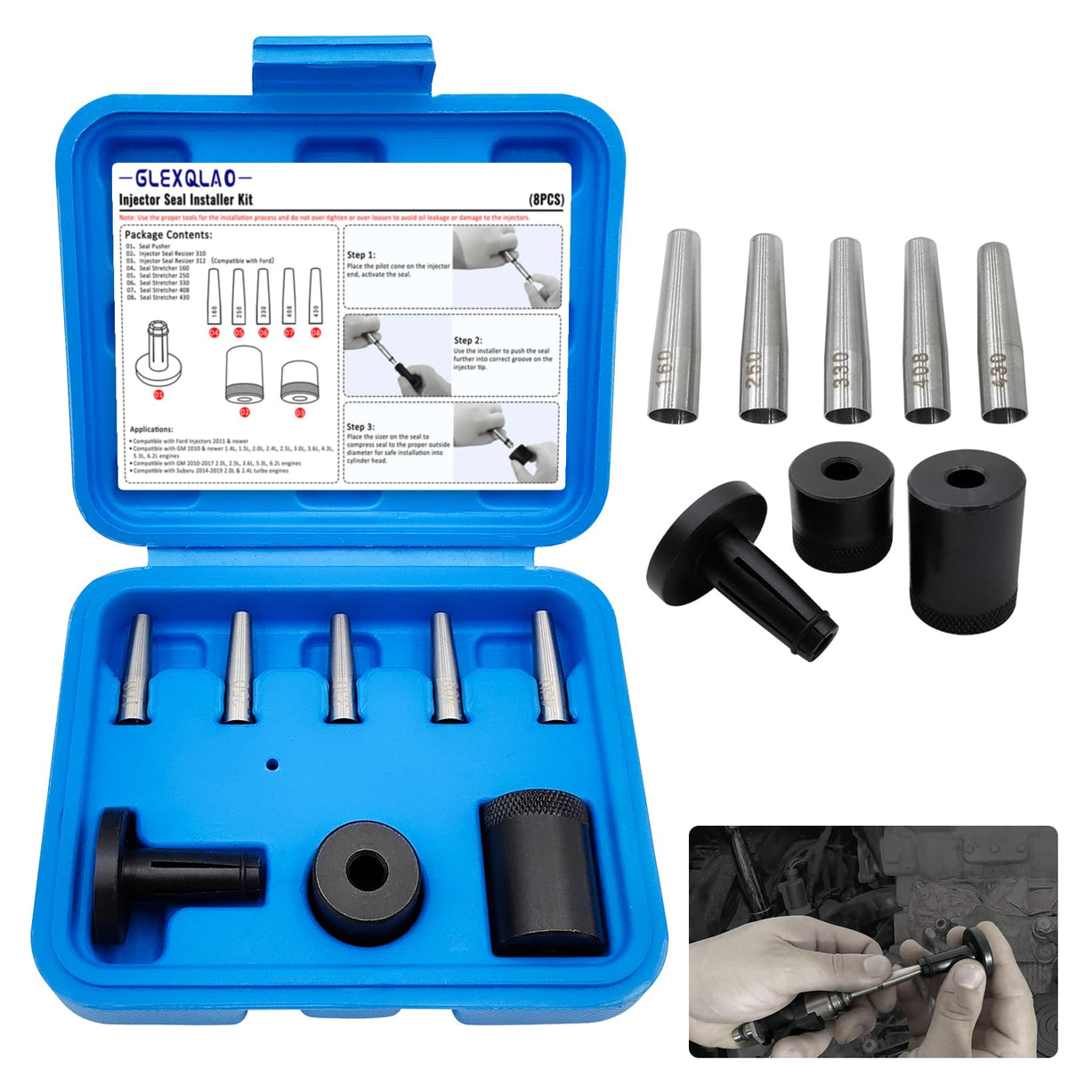 GLEXQLAO kit case front view showing organized injector seal tools and protection