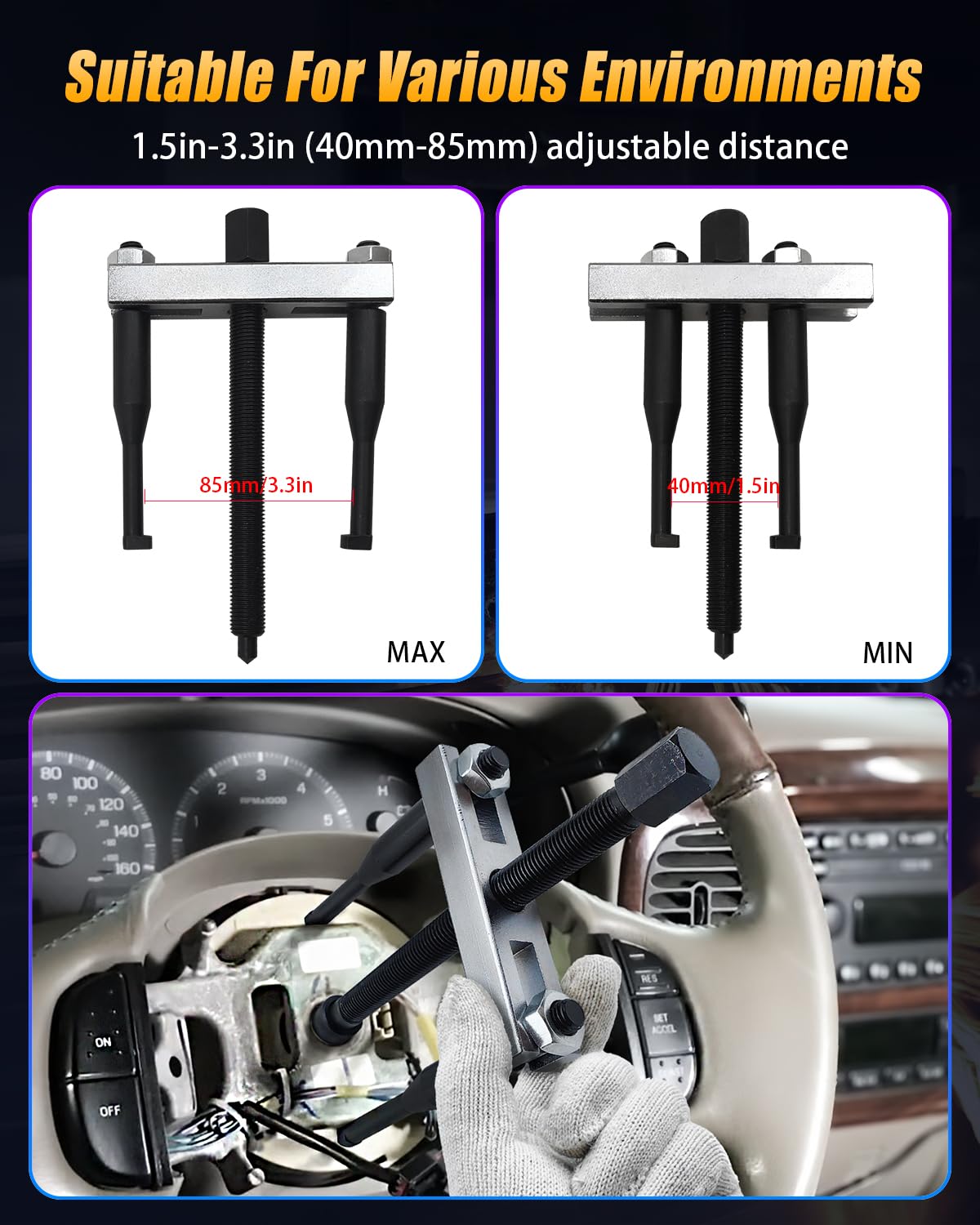 GLEXQLAO pulling legs detail demonstrating adjustable reach for different bolt patterns